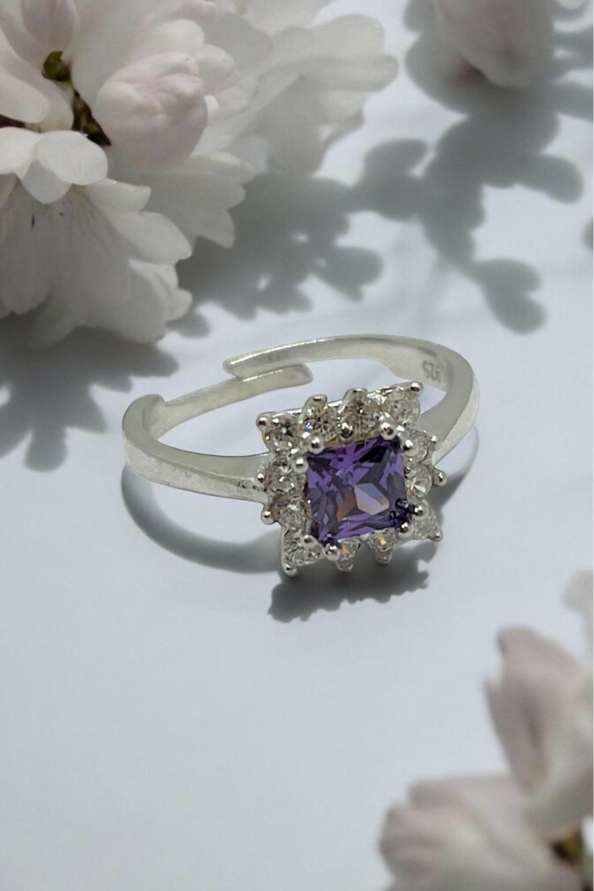 925 Ayar Gümüş Kare Ayarlanabilir Kadın Yüzük (ÖZEL KUTULU) - 2