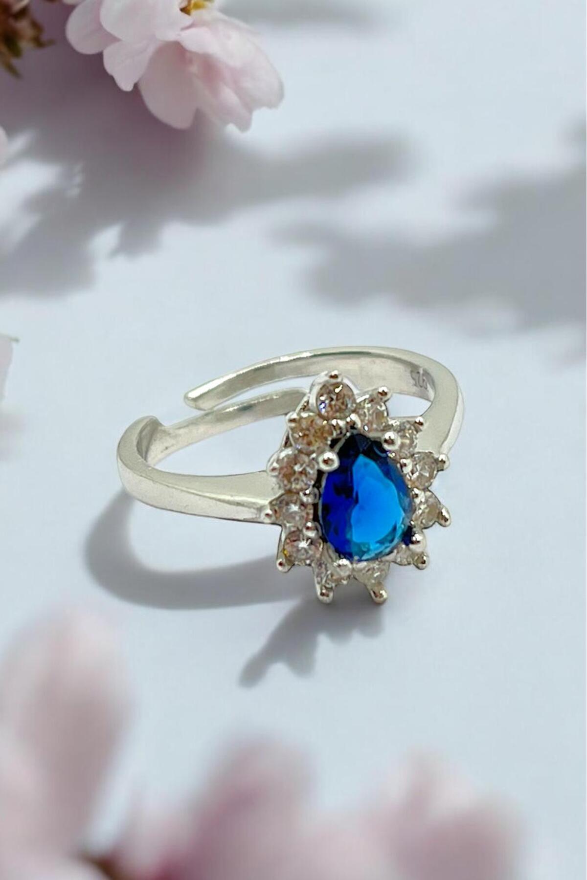 925 Ayar Gümüş Damla Ayarlanabilir Kadın Yüzük (ÖZEL KUTULU) - 2