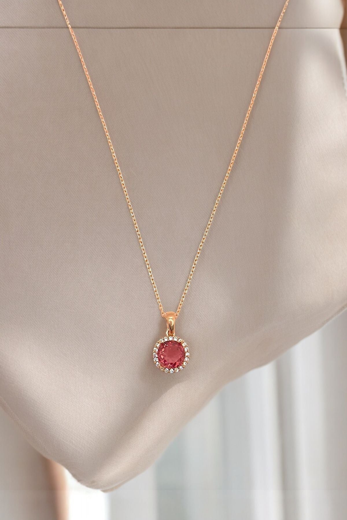 925 Ayar Gümüş Tek Sıra Daireı Kolye Rose (ÖZEK KUTULU) - 2