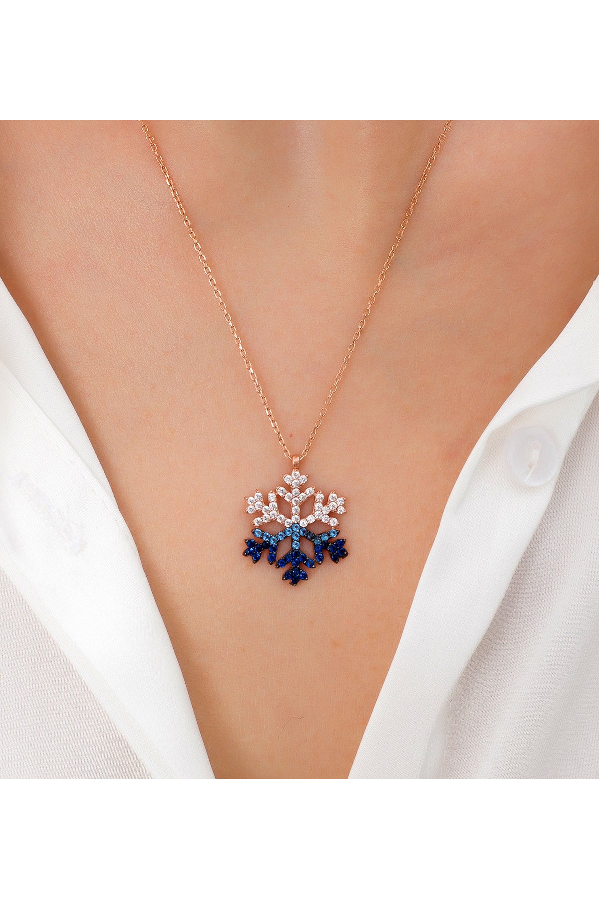 925 Ayar Kar Tanesi Renkli Taşlı Gümüş Kolye (IŞIKLI KUTU) - 2