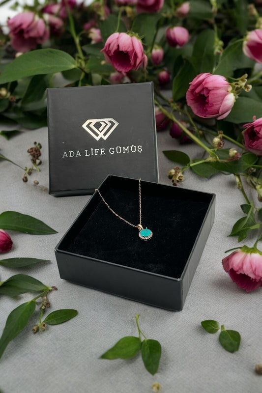 925 Ayar Gümüş Tek Sıra Daire Kolye Rose (ÖZEL KUTULU)