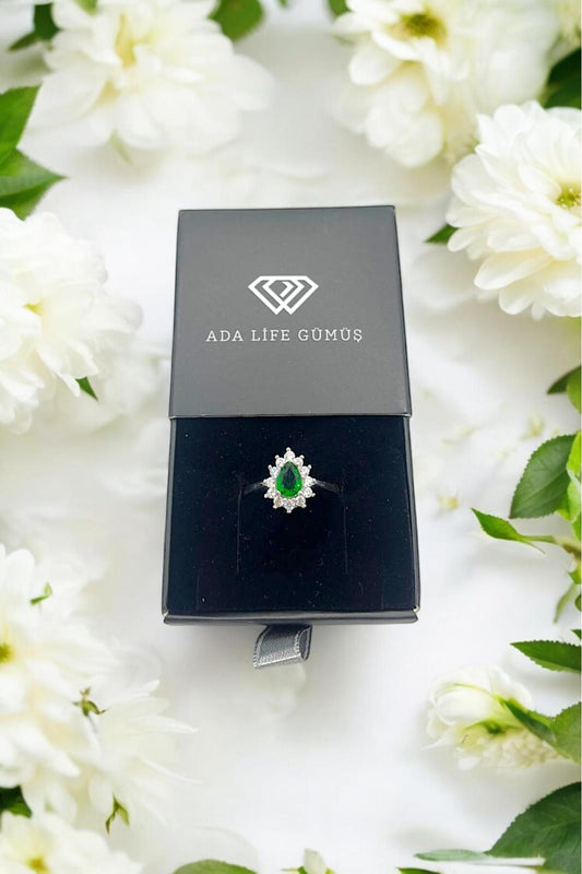 925 Ayar Gümüş Damla Ayarlanabilir Kadın Yüzük (ÖZEL KUTULU)