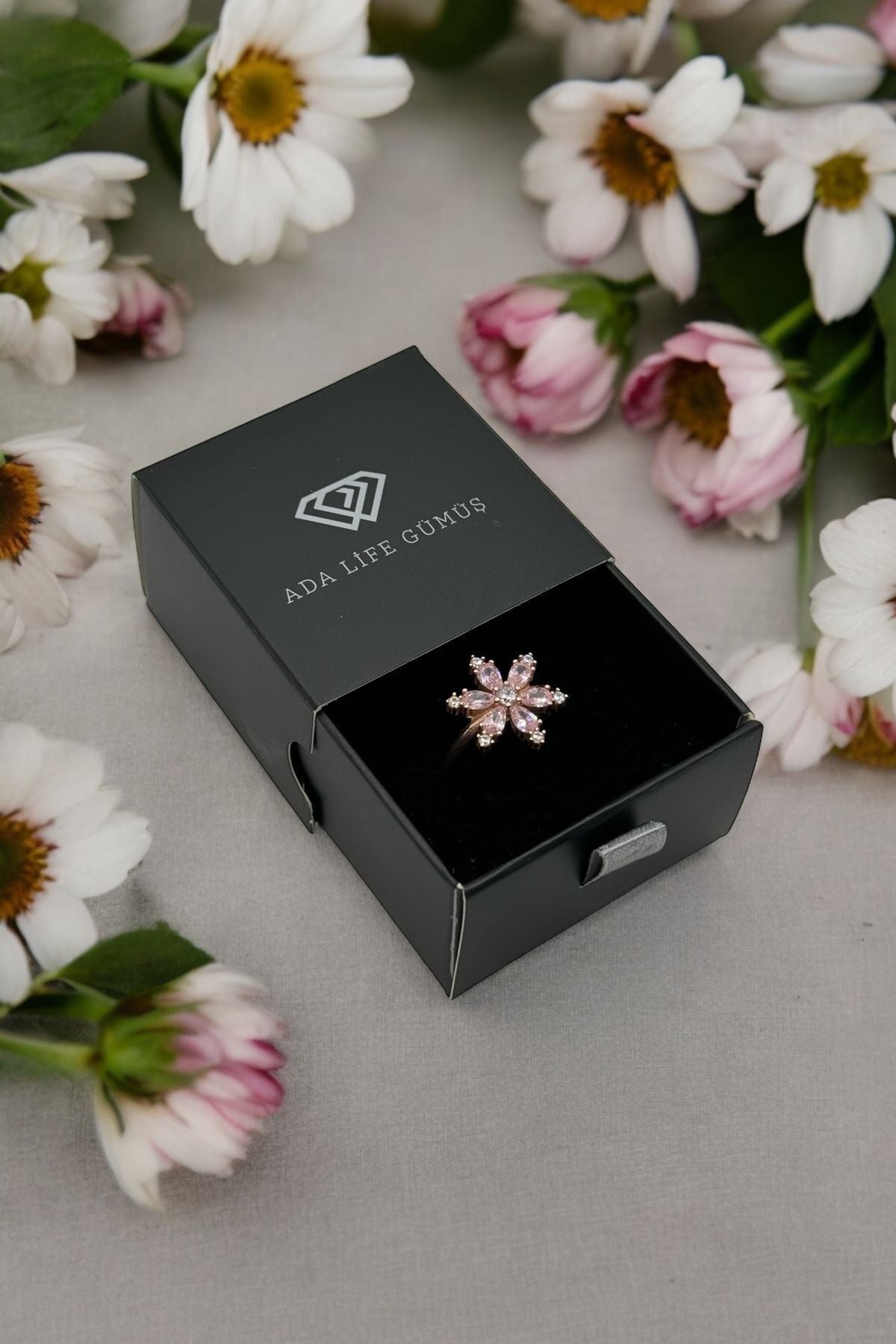 925 Ayar Gümüş Lotus Çiçeği Ayarlanabilir Yüzük - 2