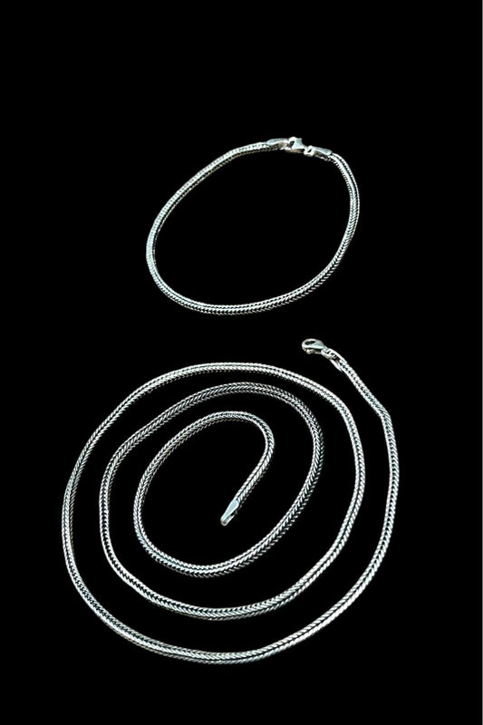 925 Ayar Gümüş 2 Li Set 2,5-3 Mm Tilki Kuyruğu Erkek Kolye Bileklik (ÖZEL KUTULU)