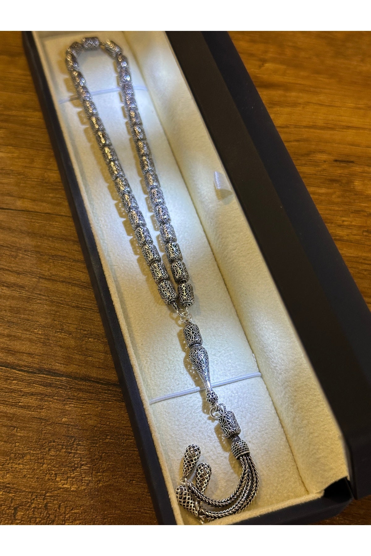 (PREMİUM IŞIKLI KUTULU)1000 Ayar Gümüş Özel Yapım Kapsül Kesim Fizyon Model Tesbih - 5