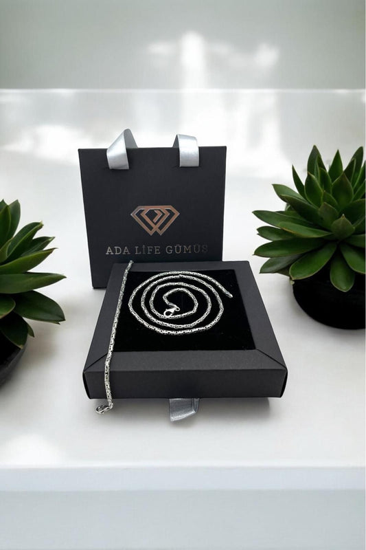 925 Ayar Gümüş 2 Li Set 2,5 Mm Kral Zincir Erkek Kolye Bileklik (ÖZEL KUTULU) - 2