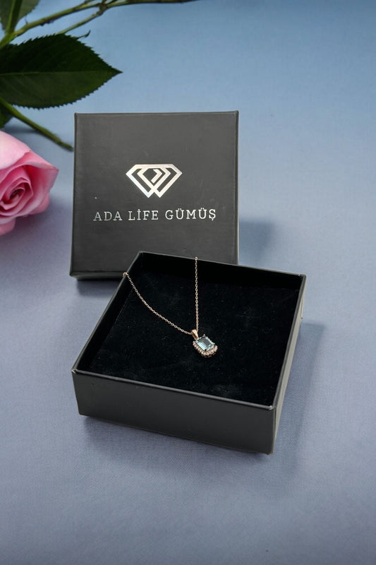 925 Ayar Gümüş Tek Sıra Baget Rose Kolye (ÖZEL KUTULU)