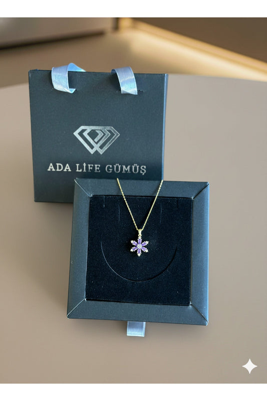 (ÇANTALI KUTULU)925 Ayar Gümüş Lotus Çiçeği Kadın Kolye