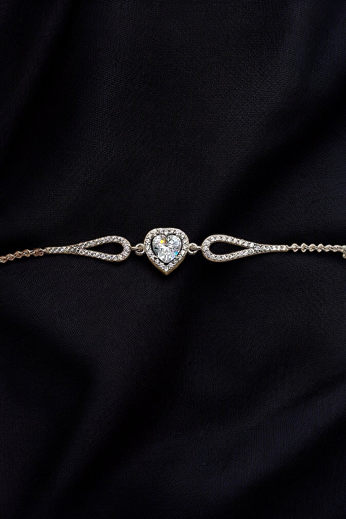 (PREMİUM IŞIKLI KUTULU) 925 Ayar Gümüş Beyaz Taşlı Pırlanta Kalp model Kadın Bileklik - 2