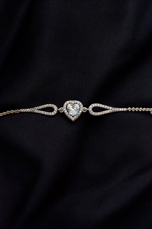 (PREMİUM IŞIKLI KUTULU) 925 Ayar Gümüş Beyaz Taşlı Pırlanta Kalp model Kadın Bileklik - 2