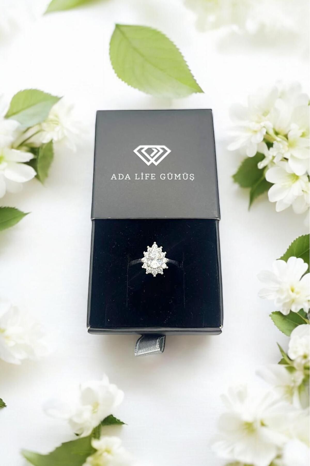 925 Ayar Gümüş Damla Ayarlanabilir Kadın Yüzük (ÖZEL KUTULU)