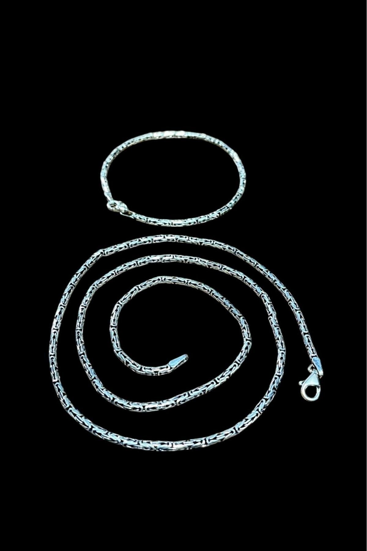 925 Ayar Gümüş 2 Li Set 2,5 Mm Kral Zincir Erkek Kolye Bileklik (ÖZEL KUTULU)