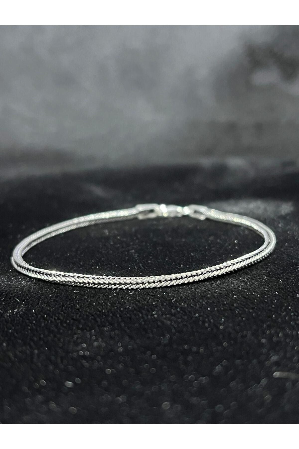 925 Ayar Gümüş 2,5-3 Mm Tilki Kuyruğu Erkek Bileklik (ÖZEL KUTULU)