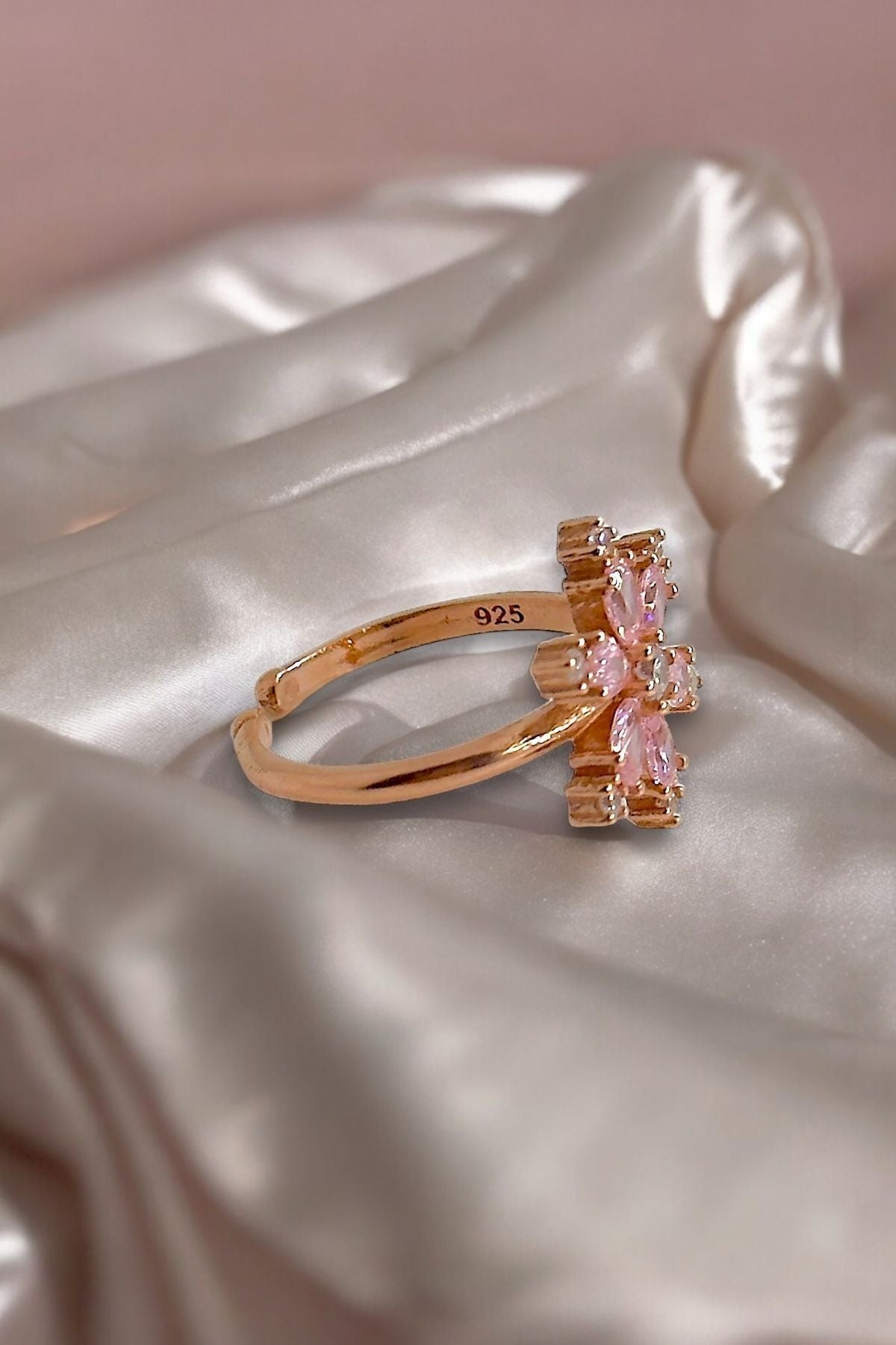 925 Ayar Gümüş Lotus Çiçeği Ayarlanabilir Yüzük - 3