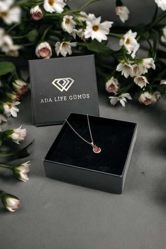 925 Ayar Gümüş Tek Sıra Küçük Damla Kolye Rose (ÖZEL KUTULU)