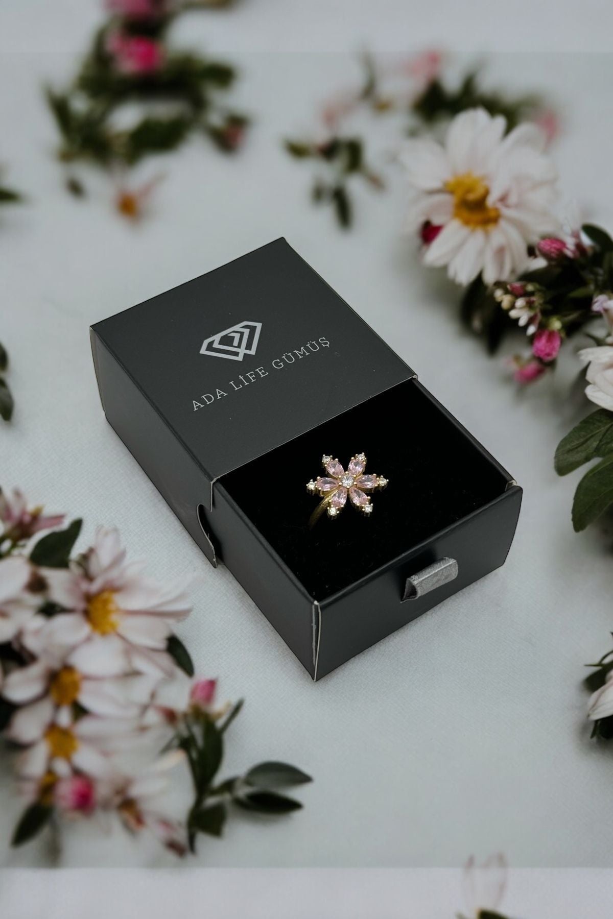 925 Ayar Gümüş Lotus Çiçeği Ayarlanabilir Yüzük - 2