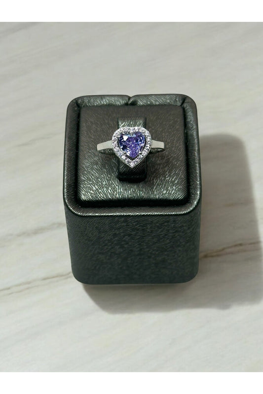 (IŞIKLI KUTULU)925 Ayar Gümüş Pırlanta Kalp Model Kadın Yüzük - 2