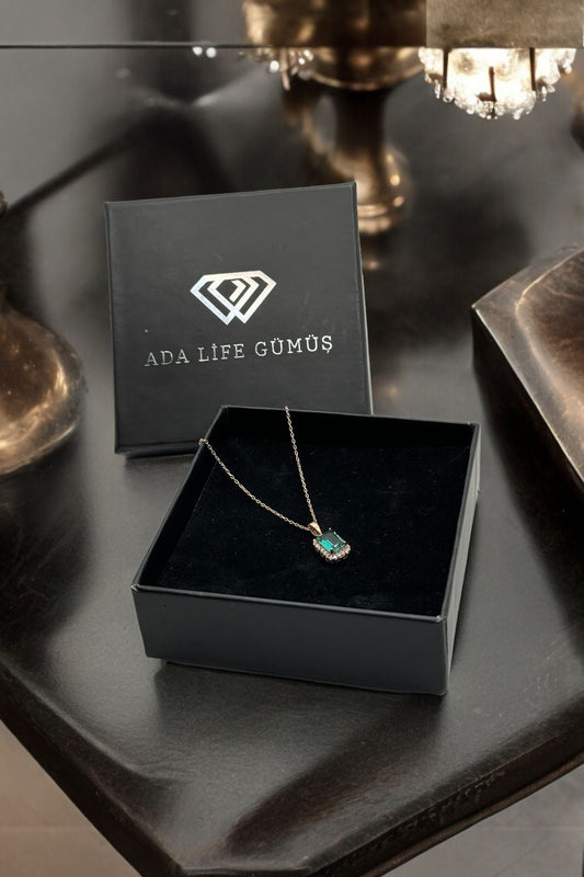 925 Ayar Gümüş Tek Sıra Baget Rose Kolye Özel Kutu