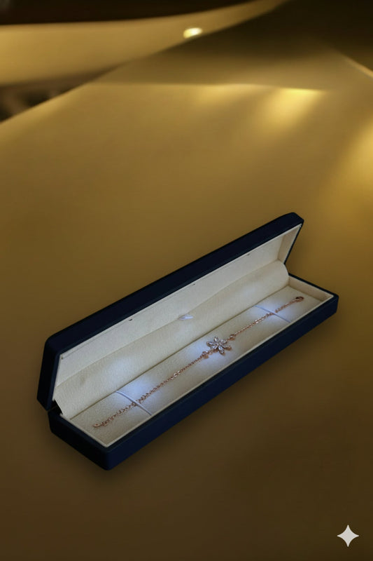 (PREMİUM IŞIKLI KUTULU) 925 Ayar Gümüş beyaz taşlı Lotus Çiçeği Kadın Bileklik