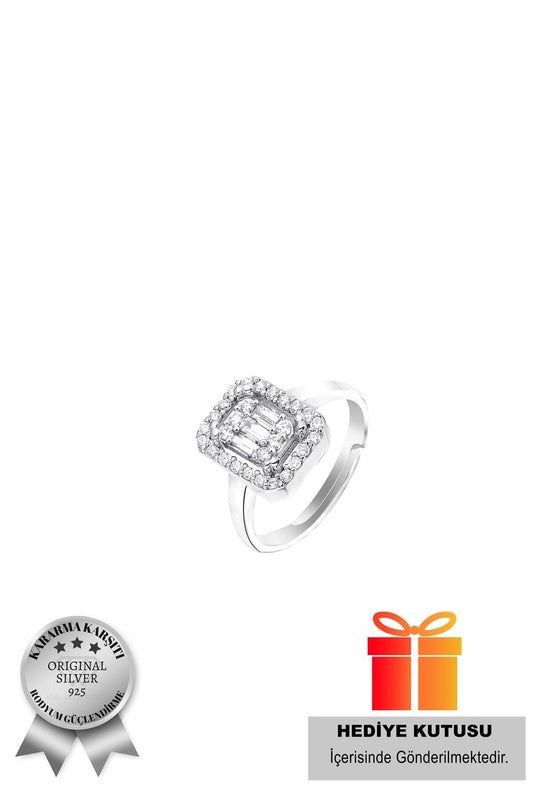 925 Ayar Gümüş Rodyum Kadın Baget Gümüş Yüzük(AYARLANABİLİR)