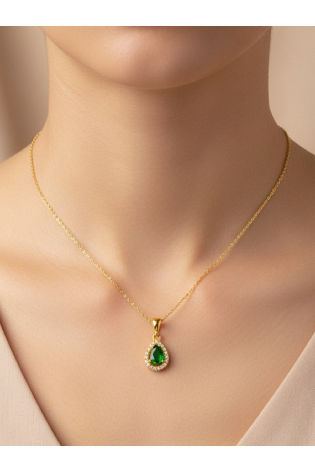 925 Ayar Gümüş Damla Model Gold Kadın Kolye (ÖZEK KUTULU)