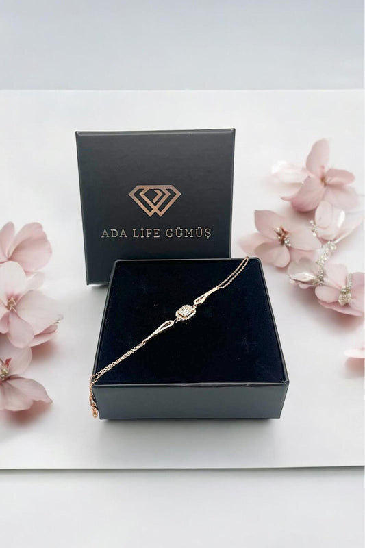 925 Ayar Gümüş Rodyumlu Baget Taşlı Bileklik - 3