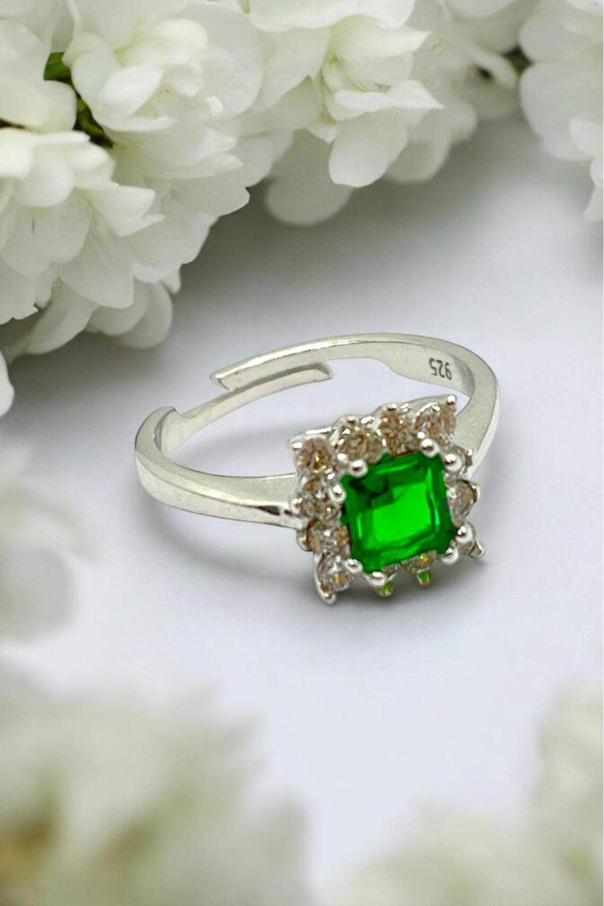 925 Ayar Gümüş Kare Ayarlanabilir Kadın Yüzük (ÖZEL KUTULU) - 2