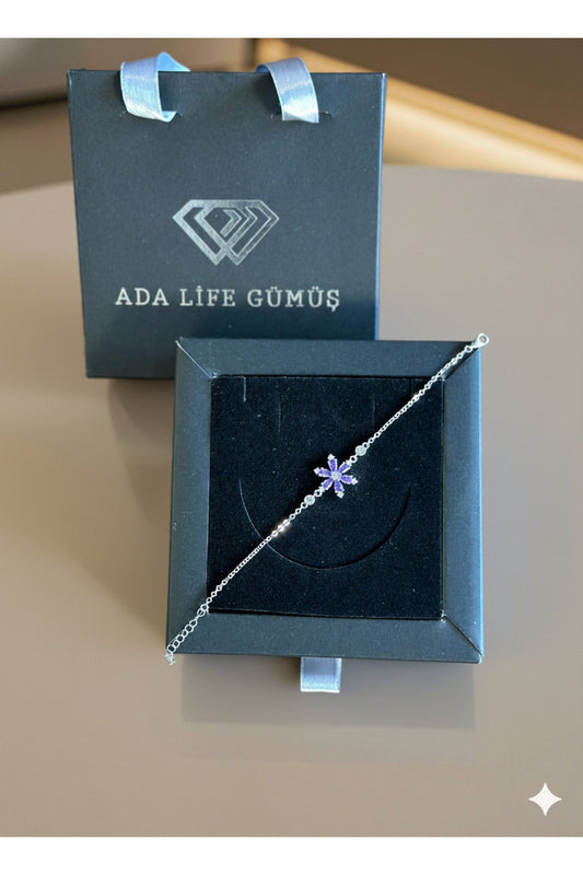 (ÇANTALI KUTULU) 925 Ayar Gümüş Lotus Çiçeği Kadın Bileklik