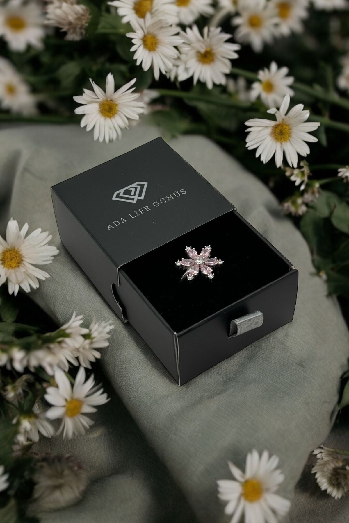 925 Ayar Gümüş Lotus Çiçeği Ayarlanabilir Yüzük - 2