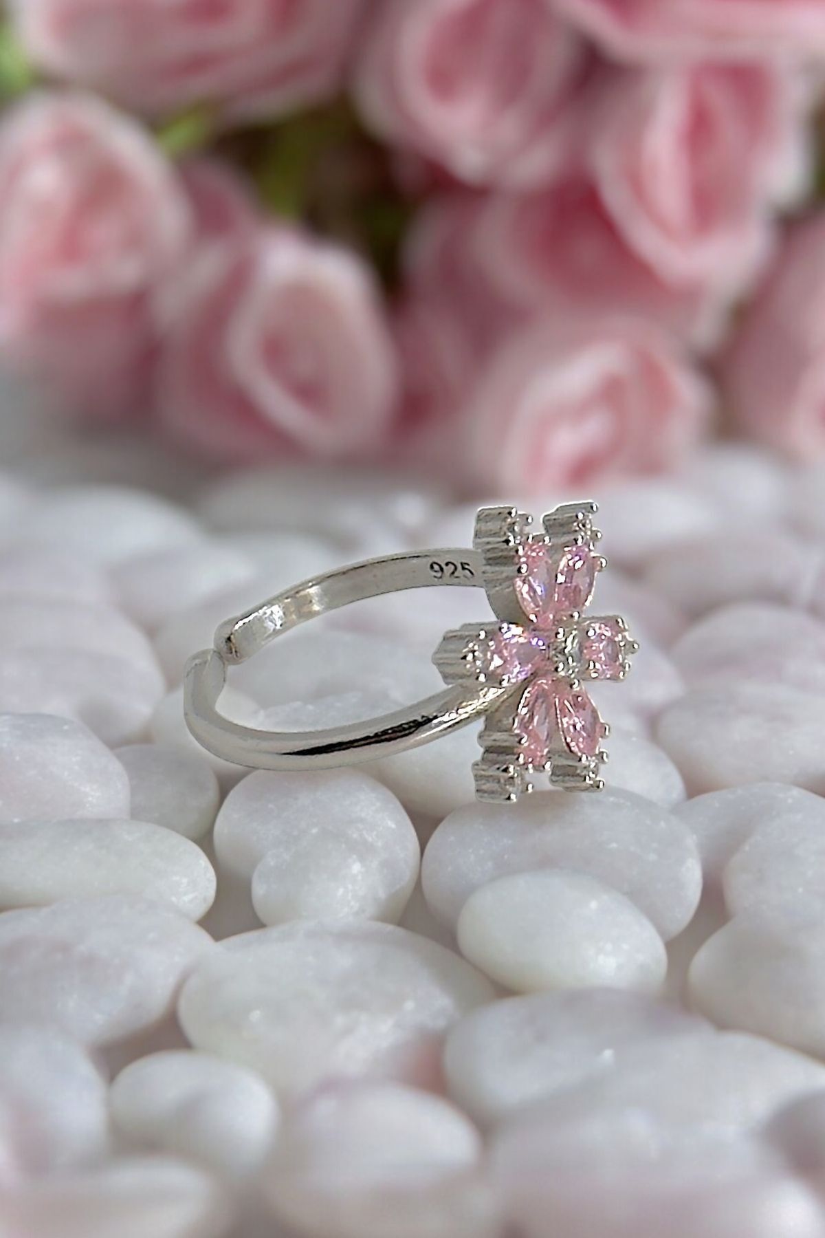 925 Ayar Gümüş Lotus Çiçeği Ayarlanabilir Yüzük - 3