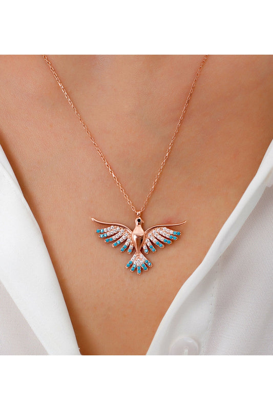 925 Ayar Gümüş Zümrüdü Anka Kuşu Kadın Kolye (IŞIKLI KUTULU) - 3