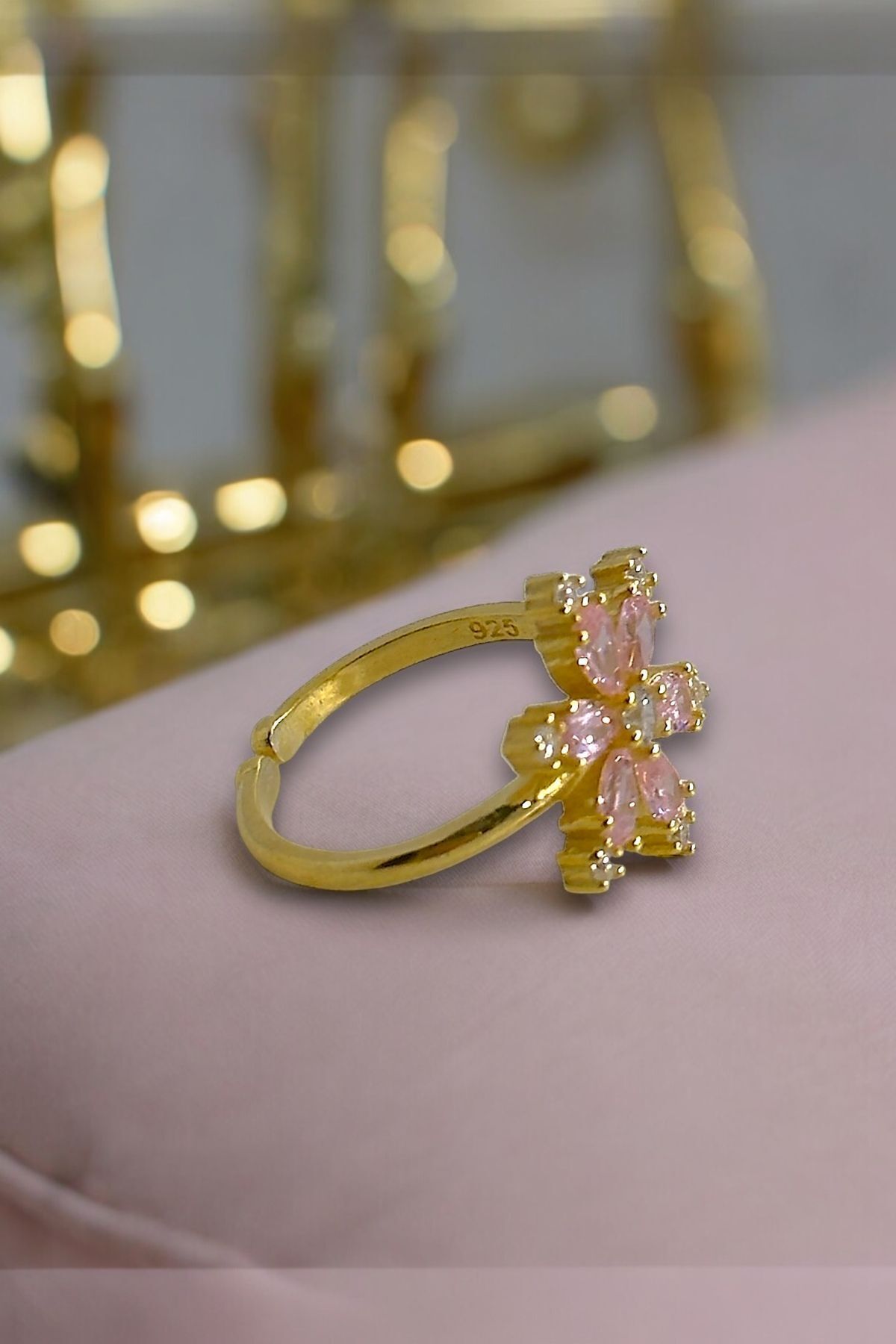 925 Ayar Gümüş Lotus Çiçeği Ayarlanabilir Yüzük - 3