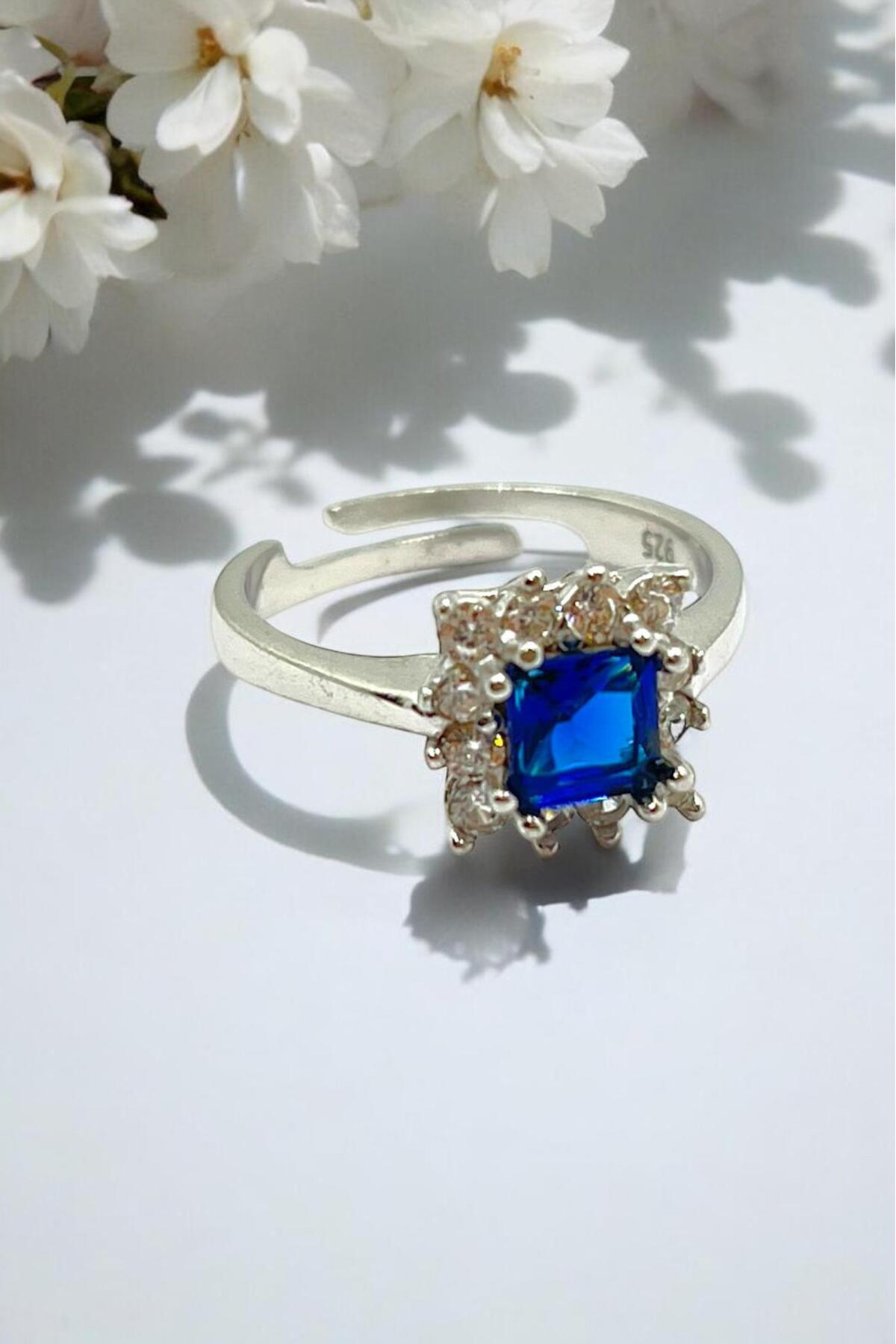 925 Ayar Gümüş Kare Ayarlanabilir Kadın Yüzük (ÖZEL KUTULU) - 2